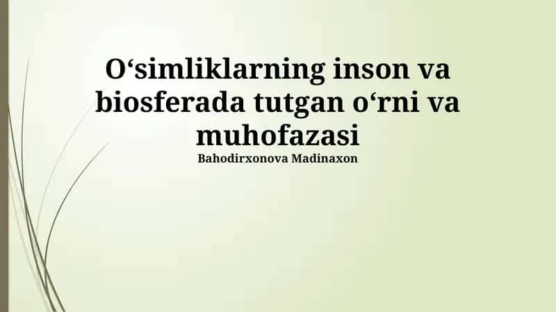 O'simliklarning inson va biosferada tutgan oʻrni va muhofazasi