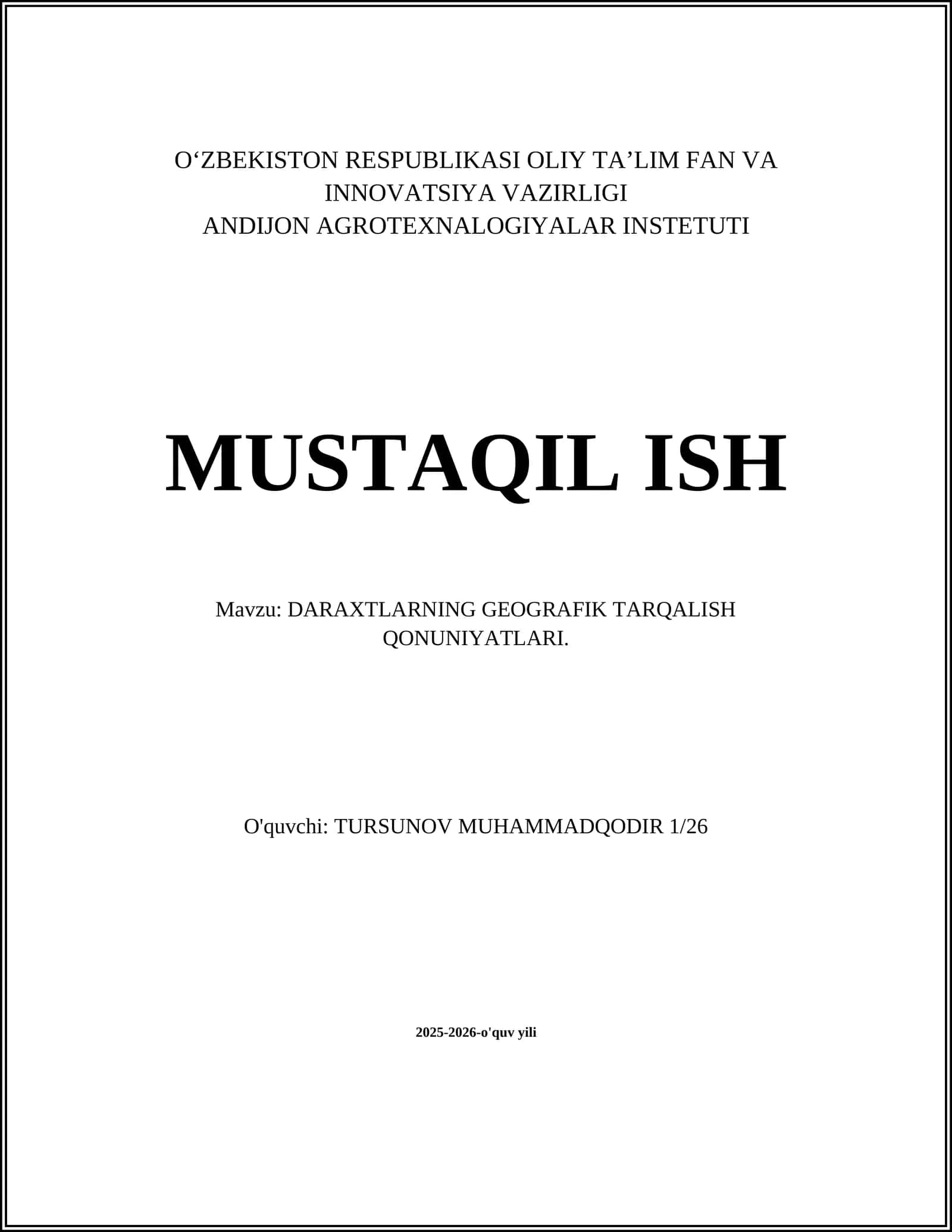 DARAXTLARNING GEOGRAFIK TARQALISH QONUNIYATLARI