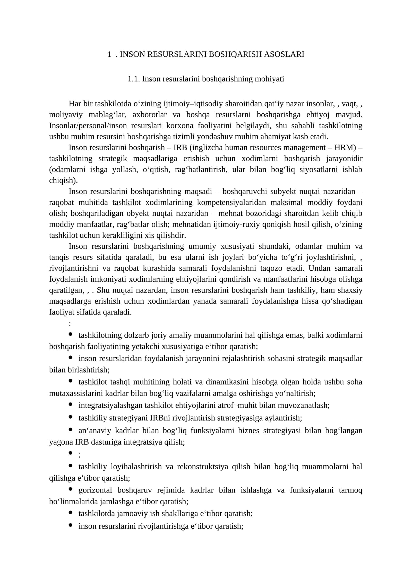 Inson Resurslarini Boshqarish Asoslari
