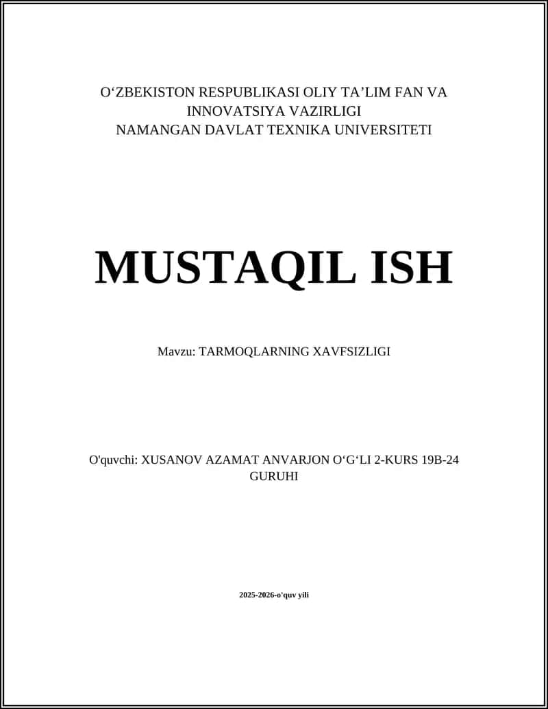 TARMOQLARNING XAVFSIZLIGI