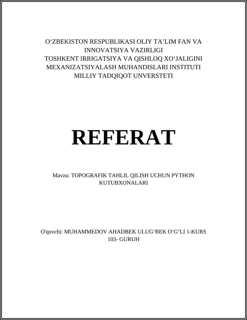 TOPOGRAFIK TAHLIL QILISH UCHUN PYTHON KUTUBXONALARI