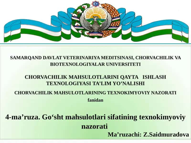 CHORVACHILIK MAHSULOTLARINING TEXNOKIMYOVIY NAZORATI