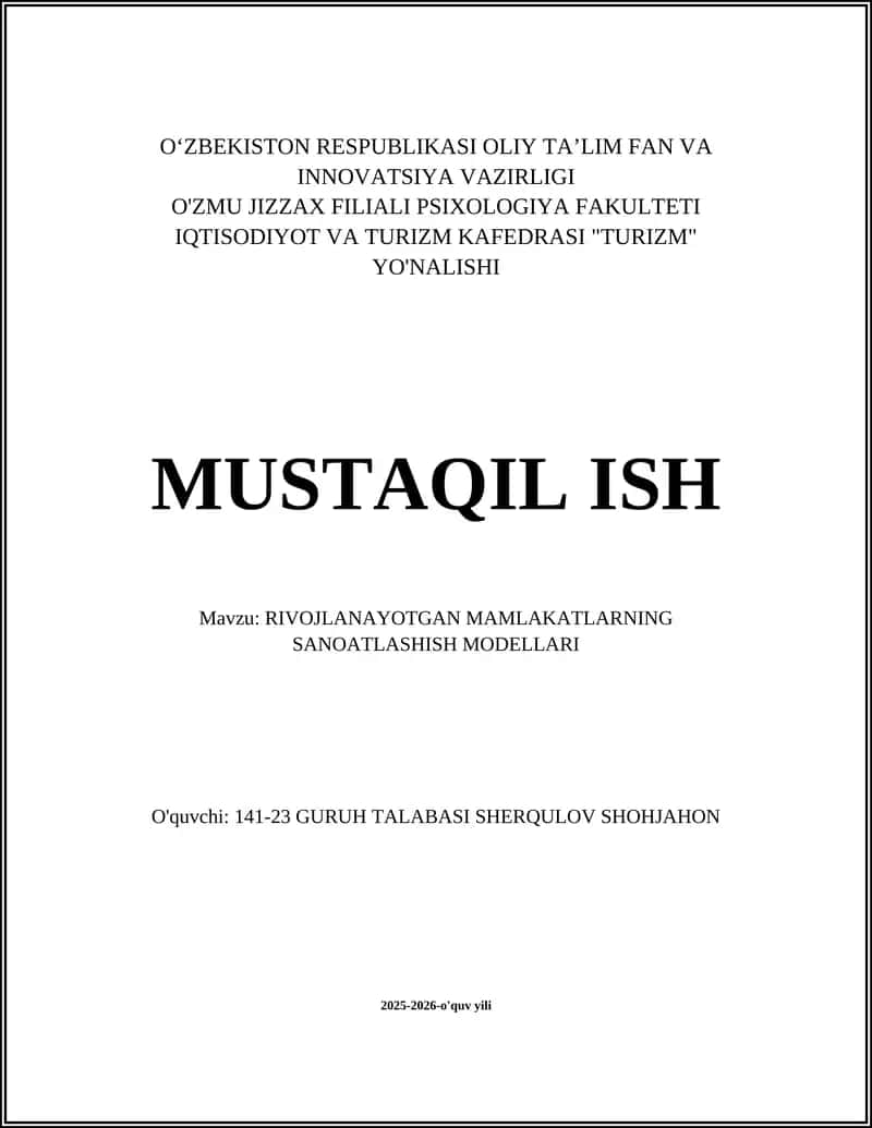 Rivojlanayotgan Mamlakatlarning Sanoatlashish Modellari