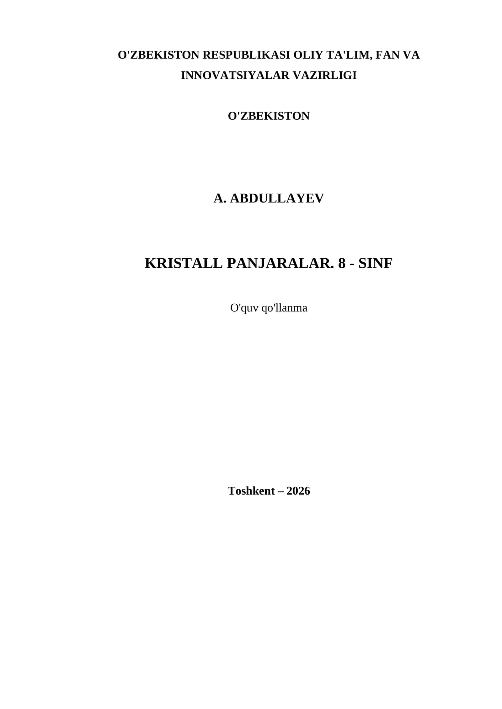 KRISTALL PANJARALAR. 8 - SINF