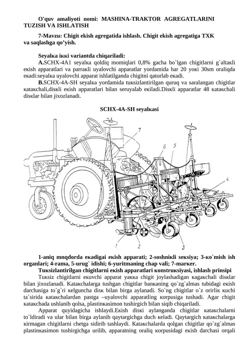 MASHINA-TRAKTOR AGREGATLARINI TUZISH VA ISHLATISH