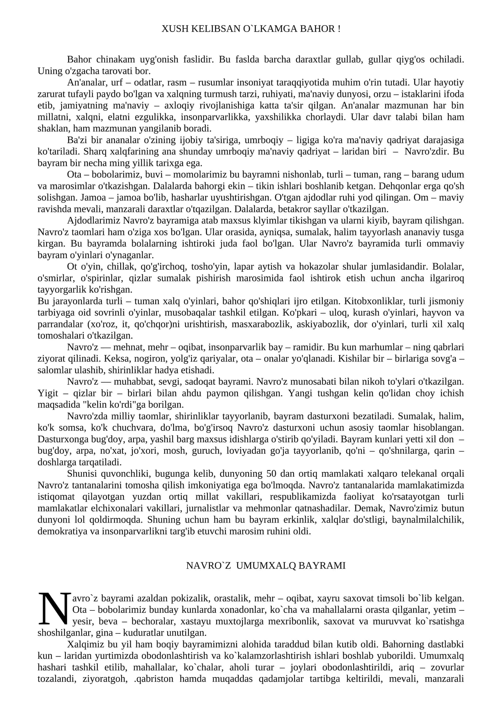 XUSH KELIBSAN O`LKAMGA BAHOR!