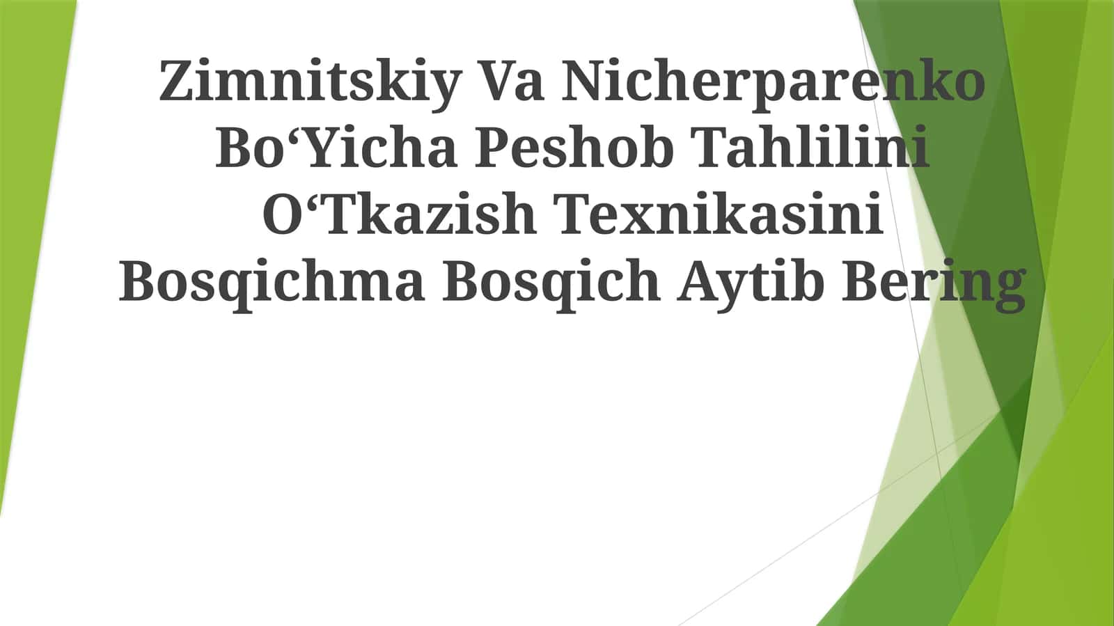 Zimnitskiy Va Nicherparenko BoʻYicha Peshob Tahlilini OʻTkazish Texnikasi