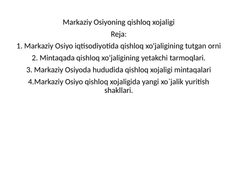 Markaziy Osiyoning qishloq xojaligi