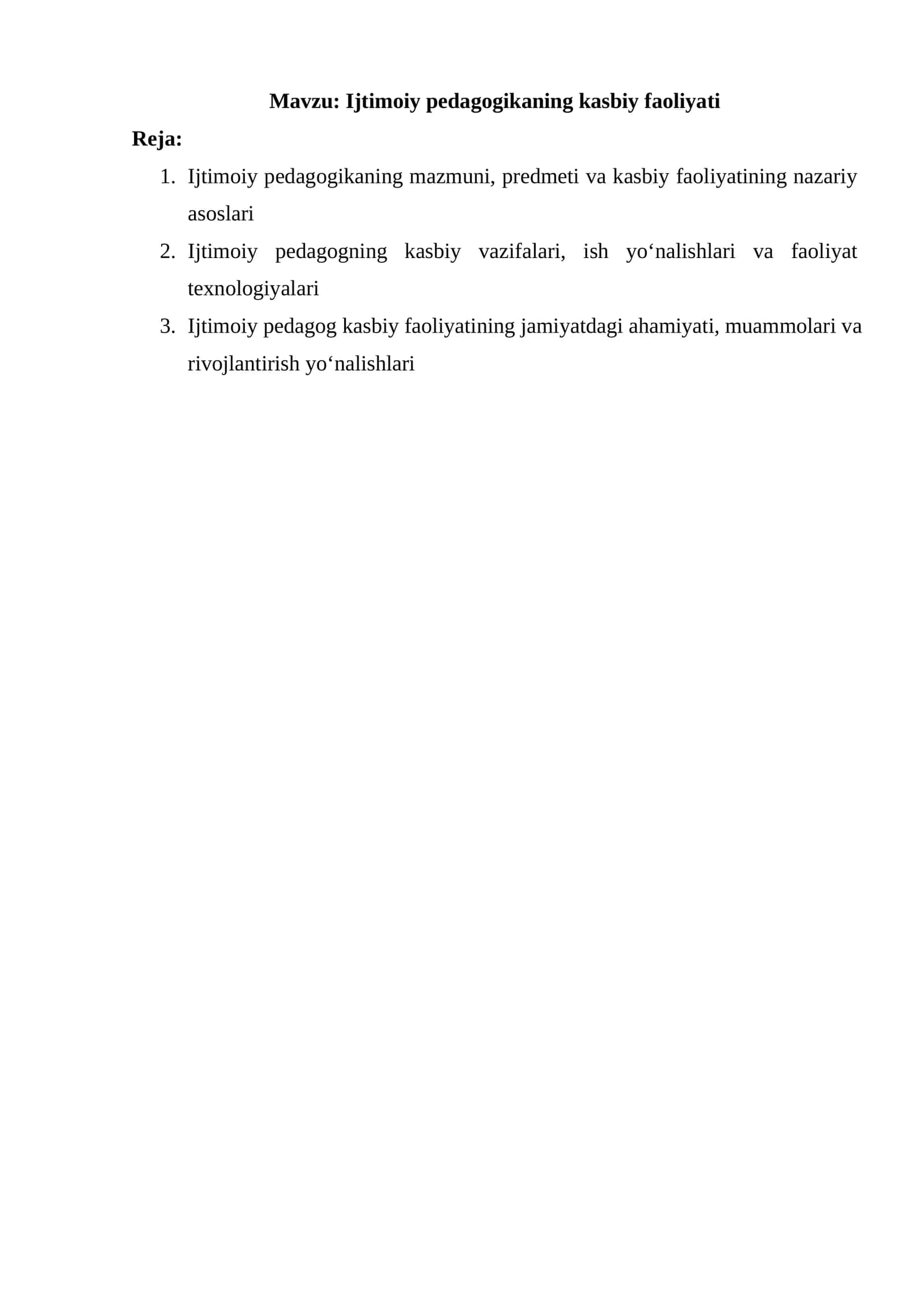 Ijtimoiy pedagogikaning kasbiy faoliyati