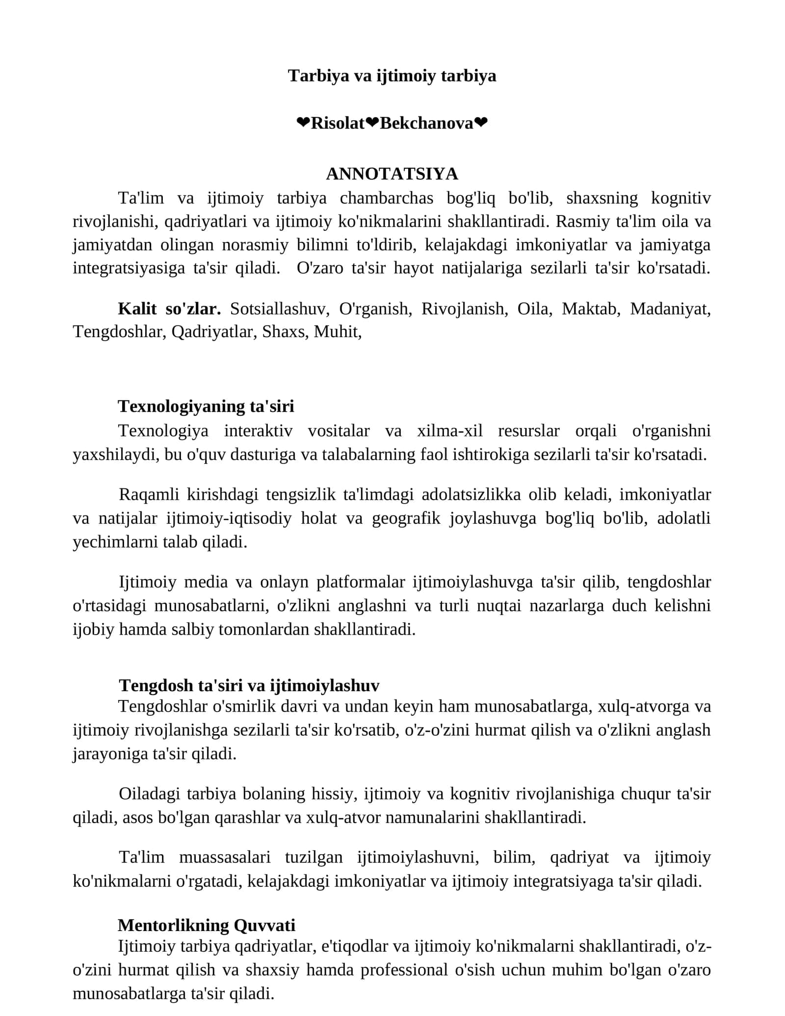 Tarbiya va ijtimoiy tarbiya