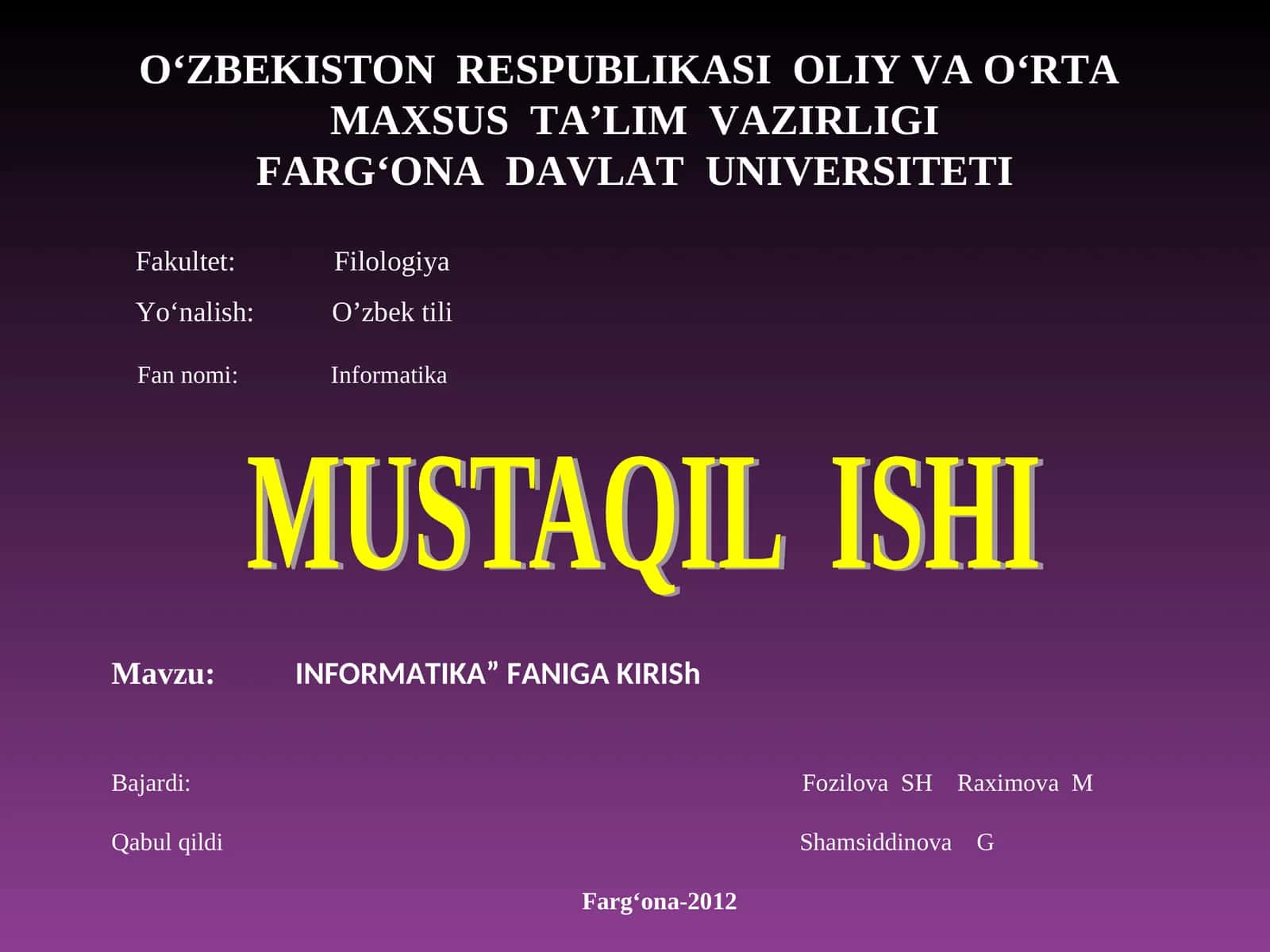 INFORMATIKA” FANIGA KIRISh