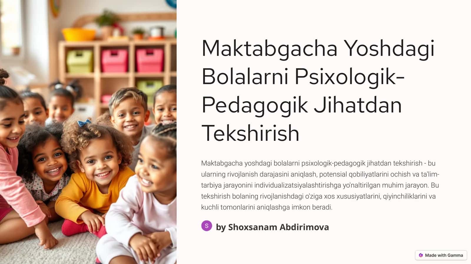 Maktabgacha Yoshdagi Bolalarni Psixologik-Pedagogik Jihatdan Tekshirish