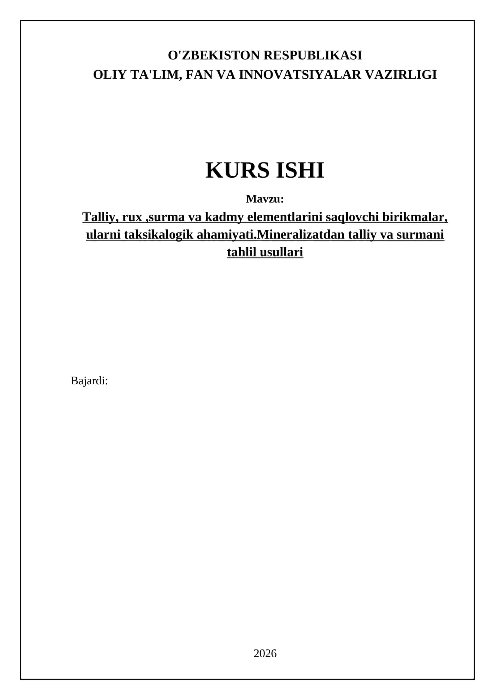 Talliy, Rux, Surma va Kadmiy Elementlari Saqlovchi Birikmalar