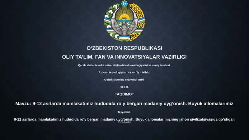 9-12 asrlarda mamlakatimiz hududida roʻy bergan madaniy uygʻonish