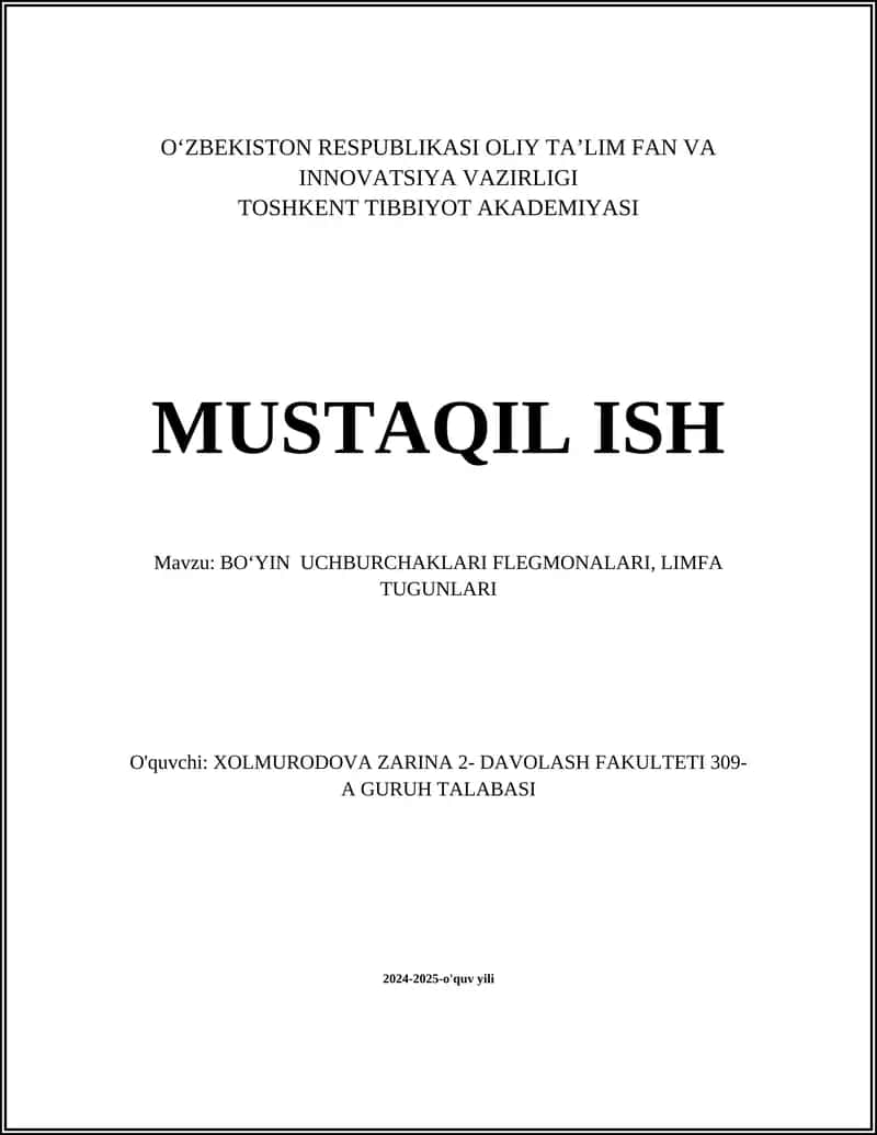 BOʻYIN UCHBURCHAKLARI FLEGMONALARI, LIMFA TUGUNLARI