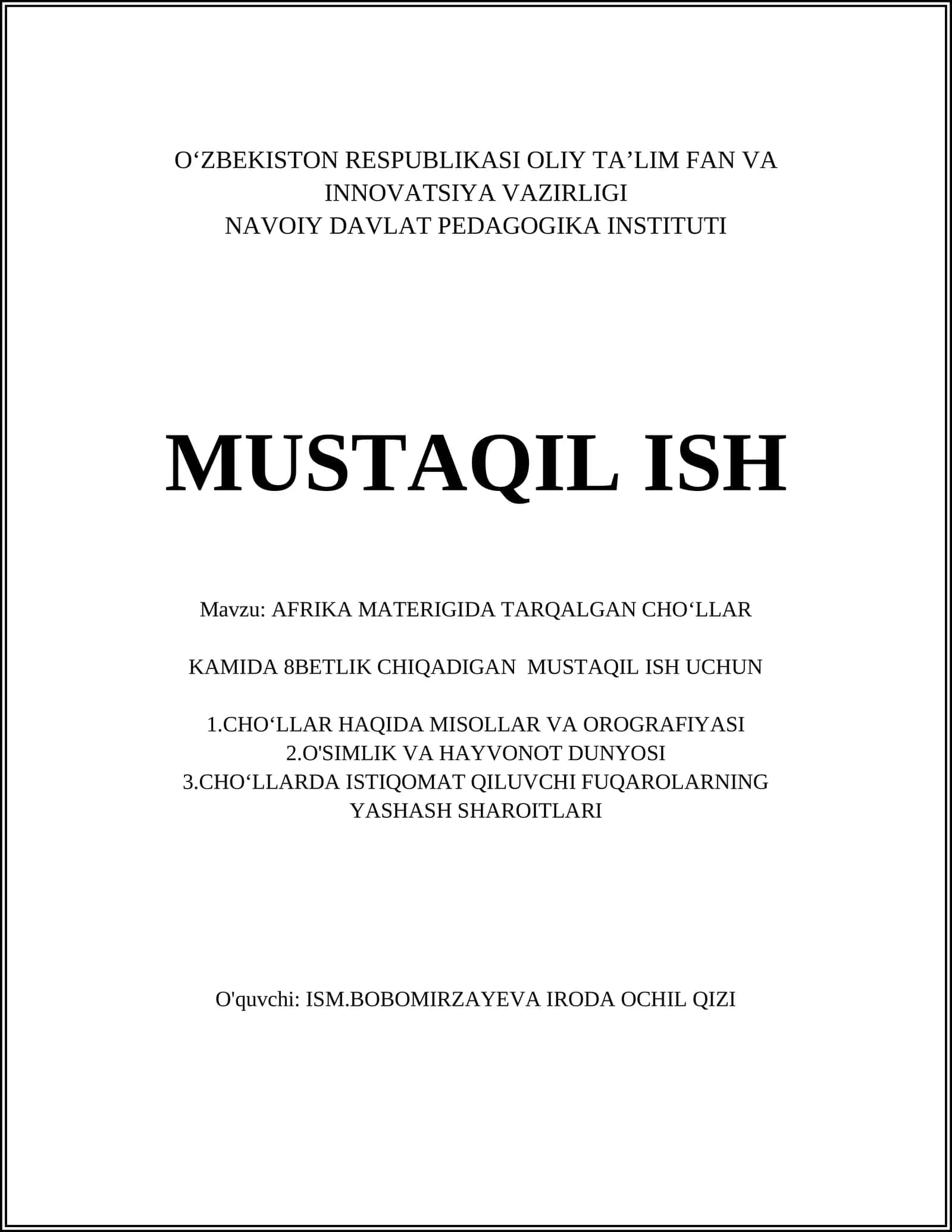 AFRIKA MATERIGIDA TARQALGAN CHOʻLLAR
