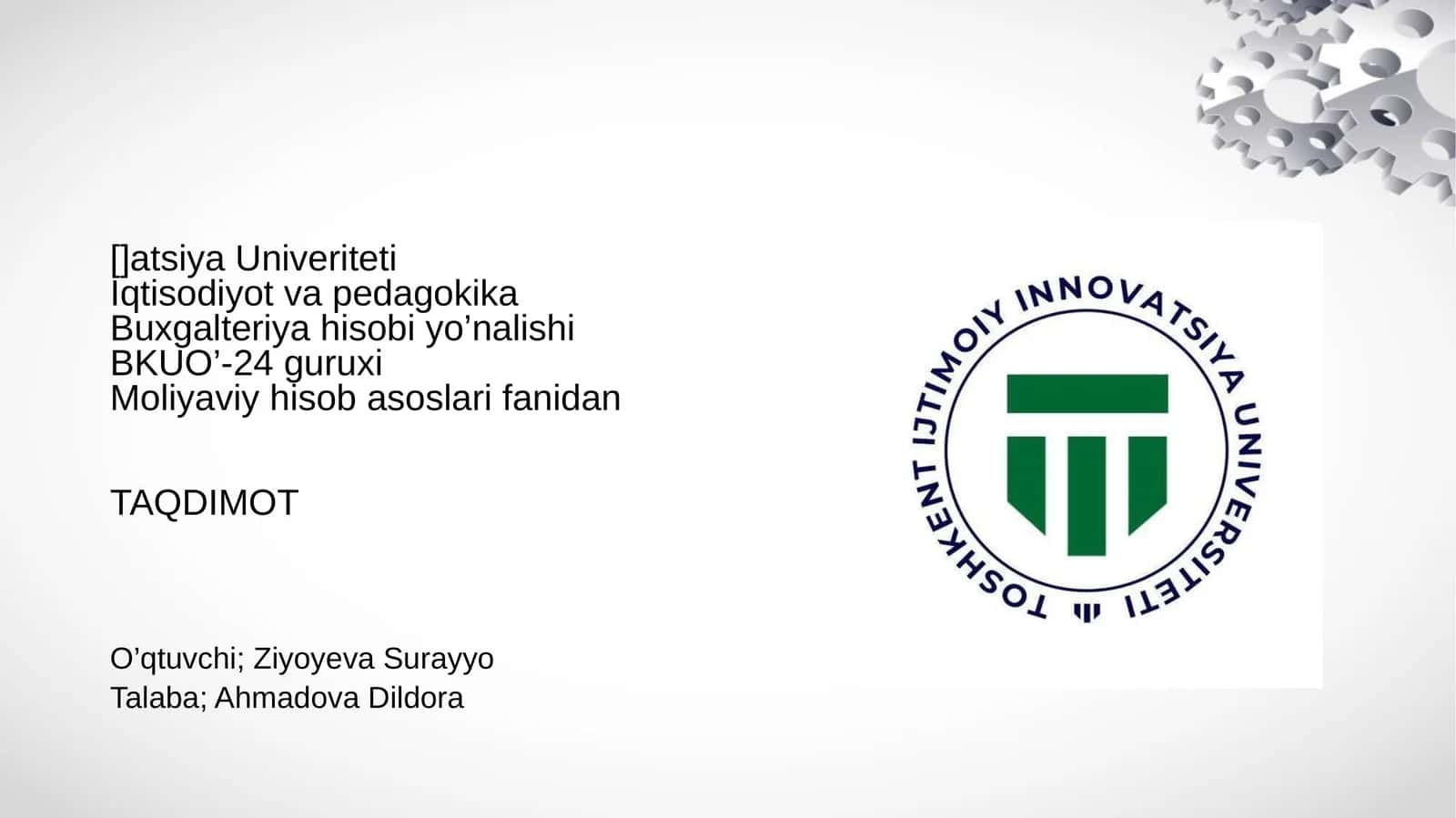 Moliyaviy hisob asoslari fanidan TAQDIMOT
