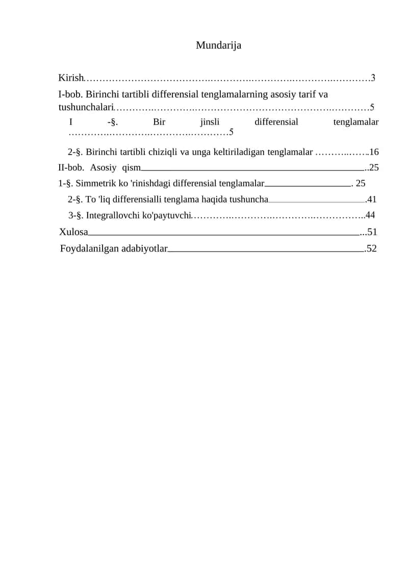 Noma'lum funksiya, turli hosilalari va erkli o'zgaruvchilar