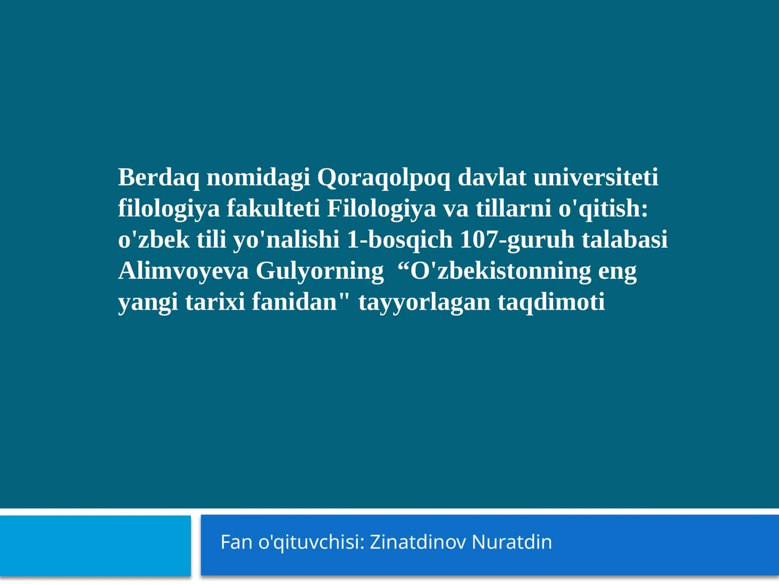 "O'zbekistonning eng yangi tarixidan" tayyorlagan taqdimoti