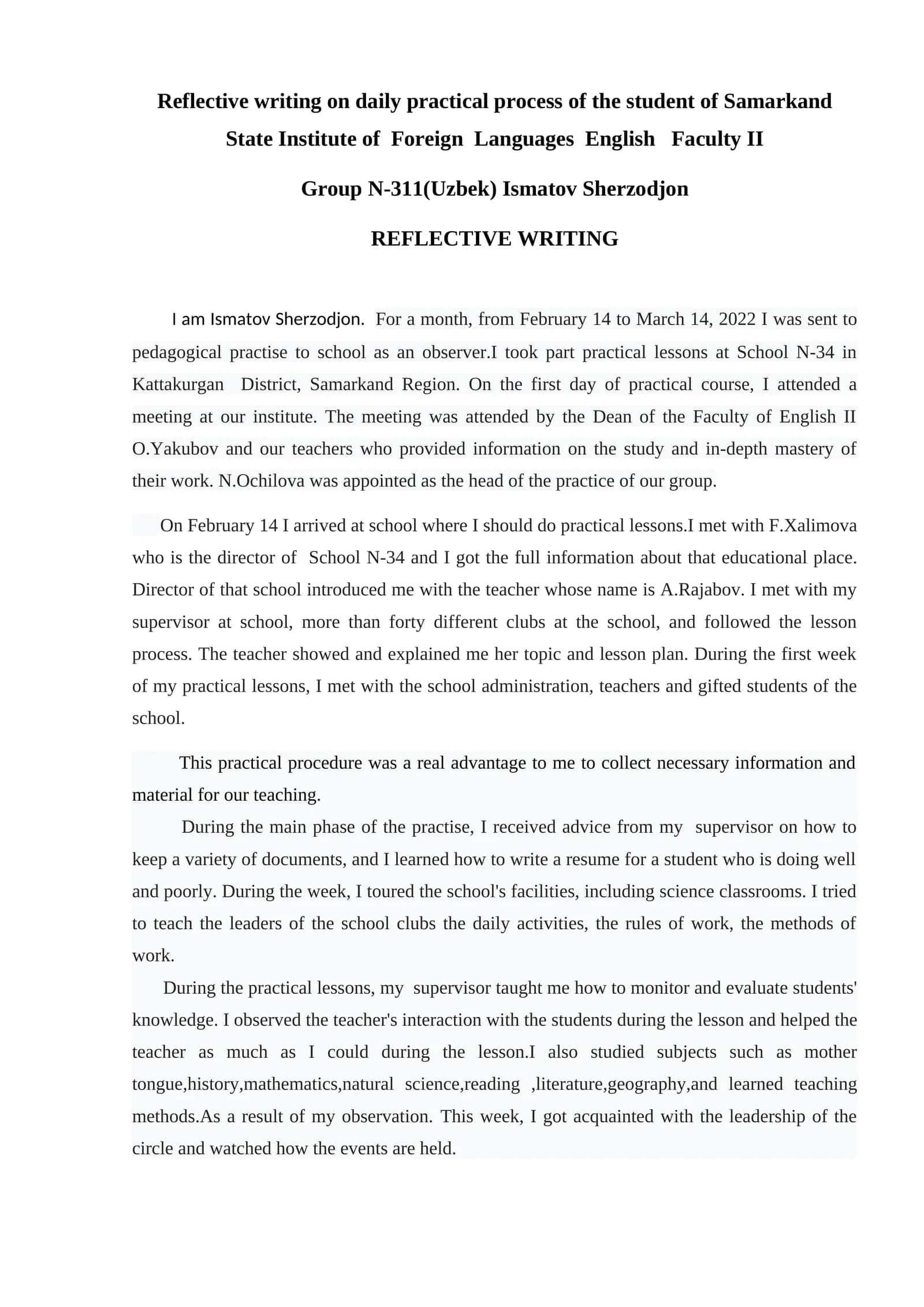 REFLECTIVE WRITING