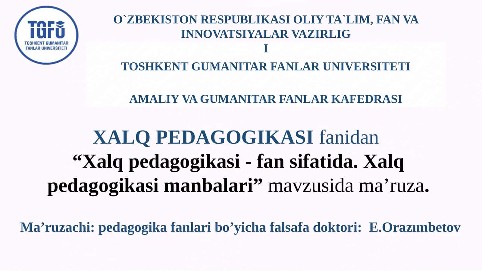 Xalq Pedagogikasi Fanlari