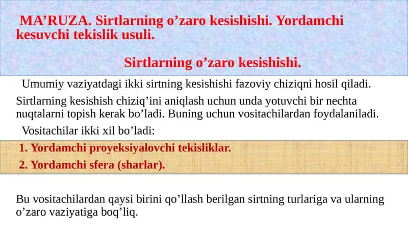 Yordamchi kesuvchi tekislik usuli