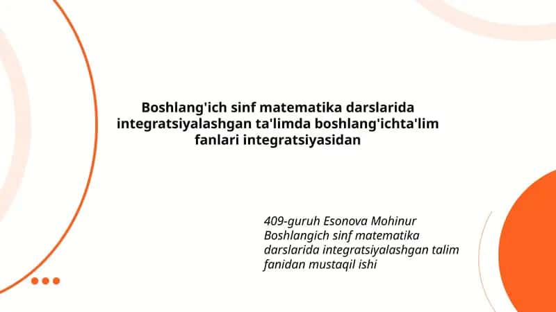 Boshlang'ich sinf matematika darslarida integratsiyalashgan ta'lim
