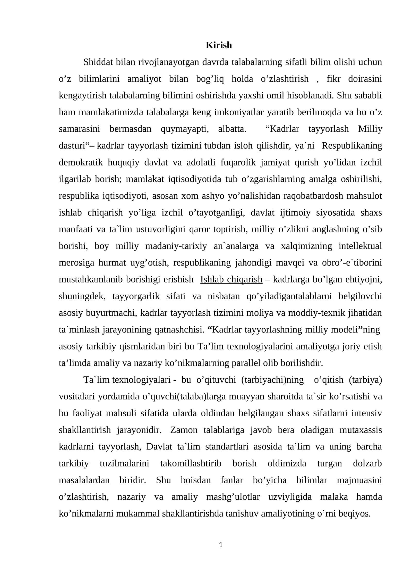 Kadrlar tayyorlash Milliy dasturi
