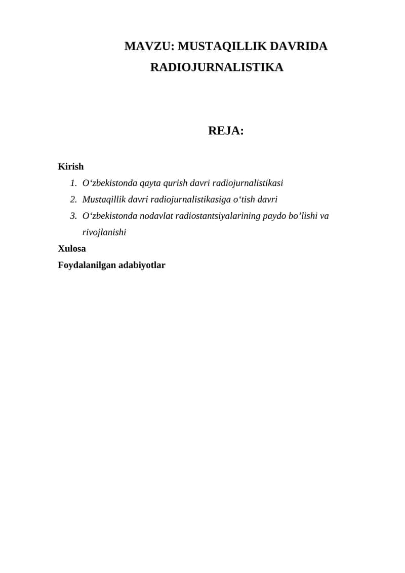MUSTAQILLIK DAVRIDA RADIOJURNALISTIKA
