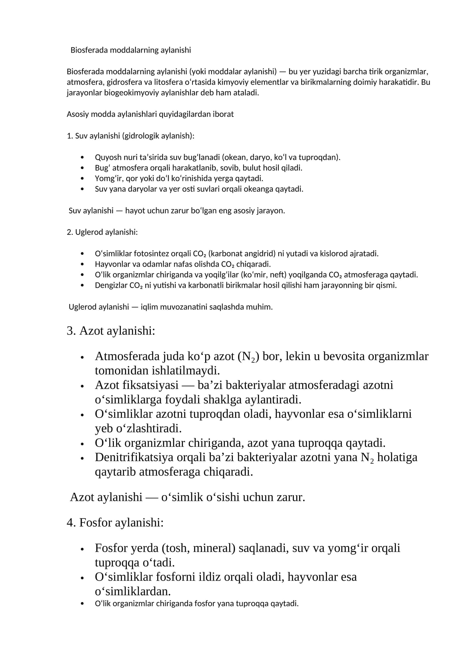Biosferada moddalarning aylanishi