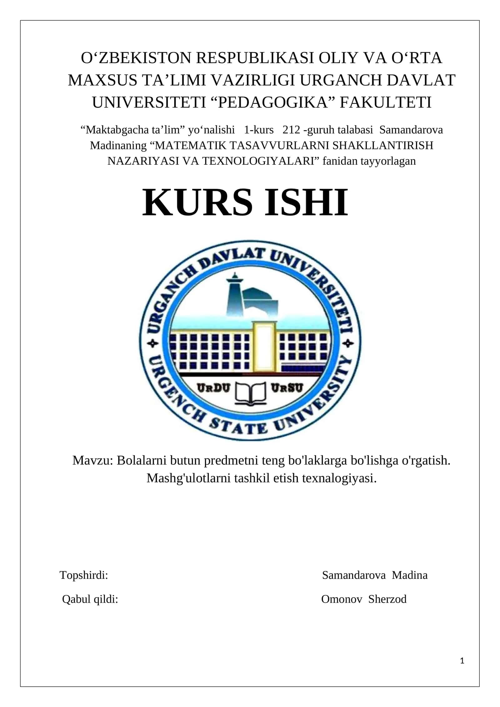 Matematik tasavvurlarni shakllantirish nazariyasi va texnologiyalari