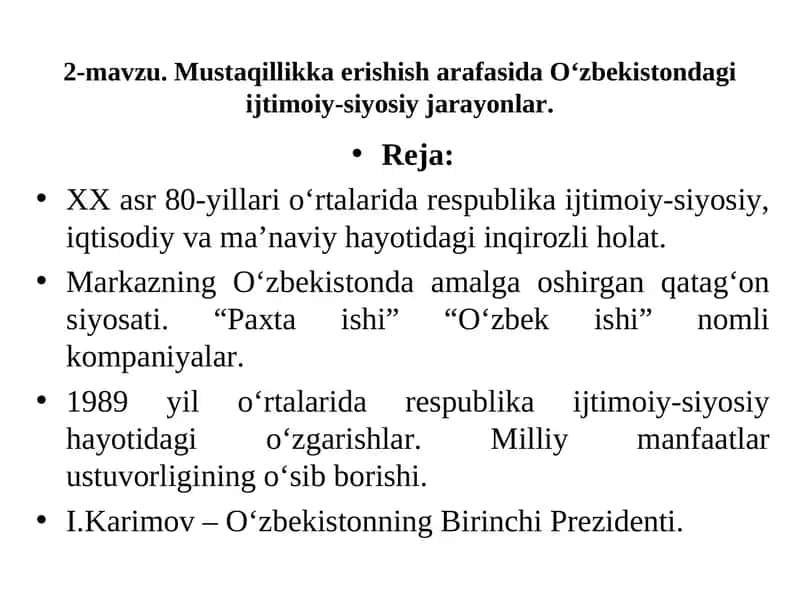 O‘zbekistonda ijtimoiy-siyosiy jarayonlar