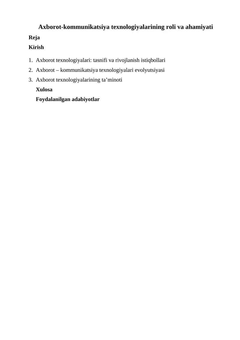 Axborot-kommunikatsiya texnologiyalarining roli va ahamiyati