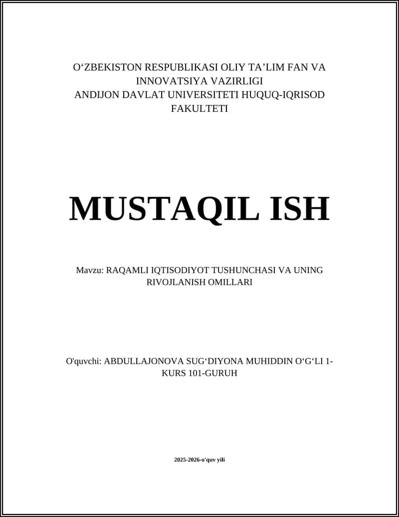 RAQAMLI IQTISODIYOT TUSHUNCHASI VA UNING RIVOJLANISH OMILLARI