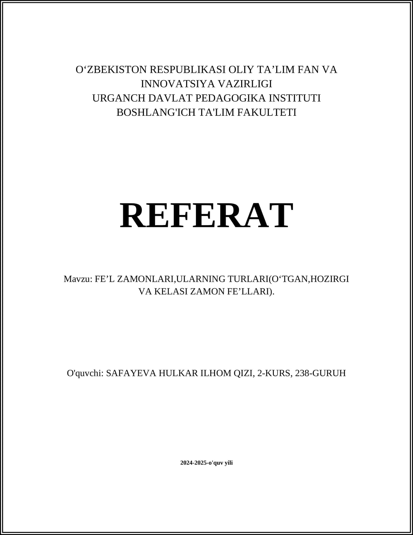 Fe’l Zamonlari