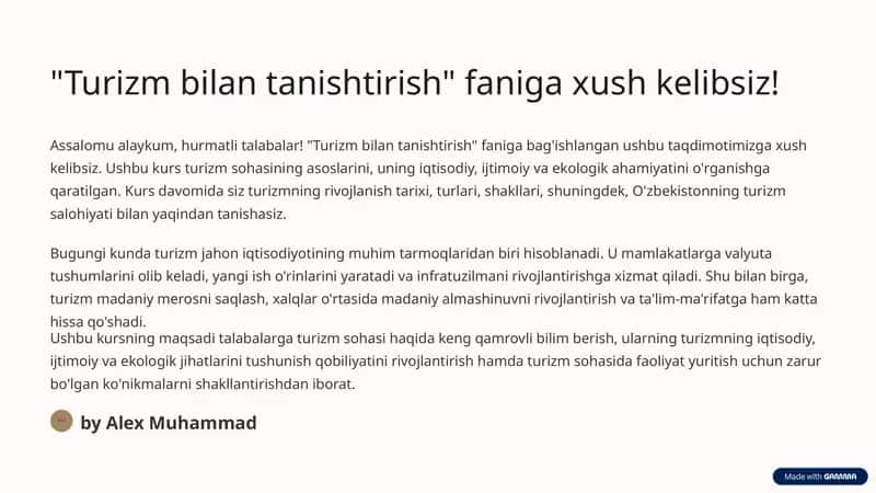 Turizm bilan tanishtirish