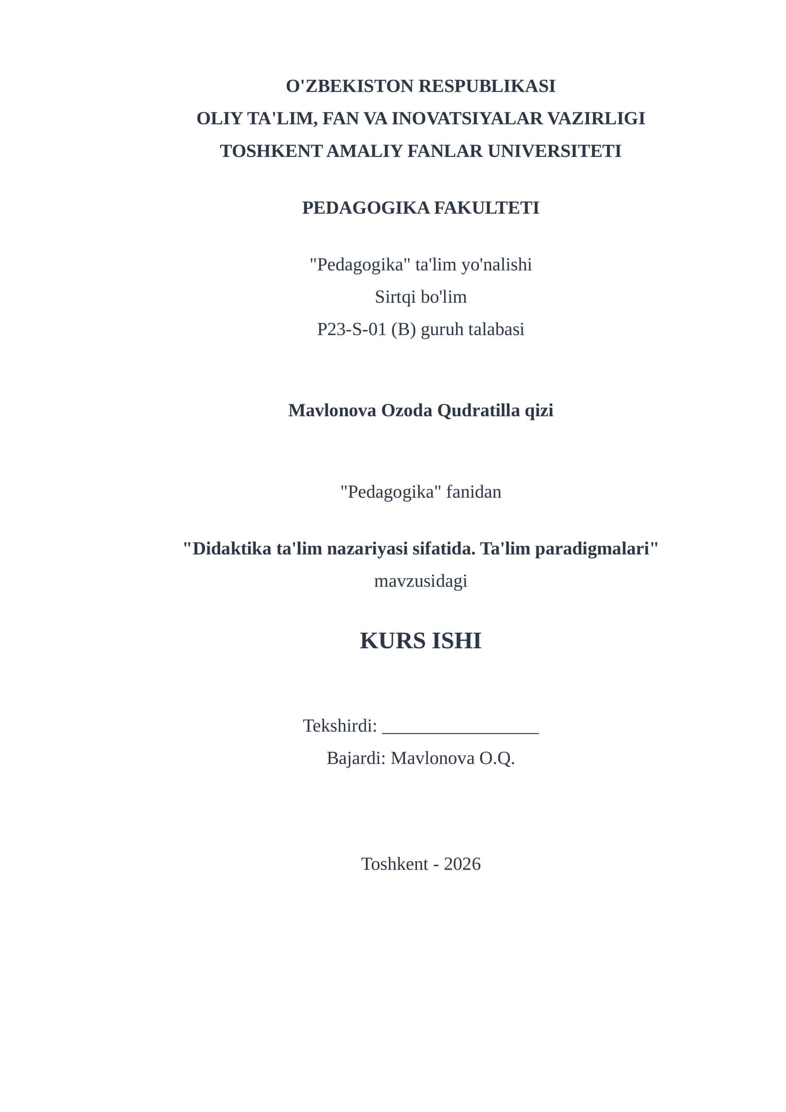 Didaktika ta'lim nazariyasi sifatida. Ta'lim paradigmalari