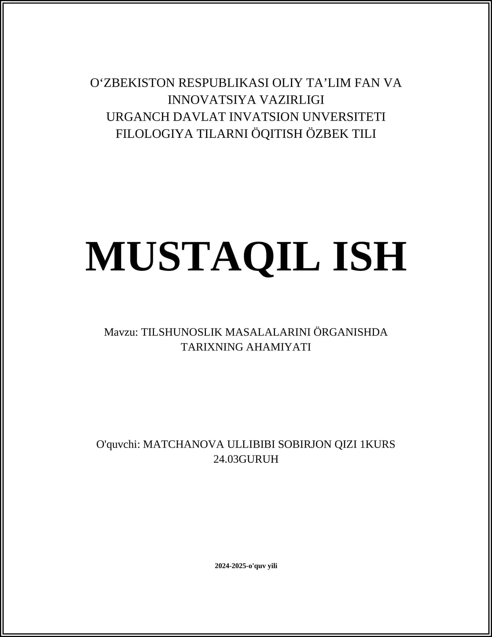 TILSHUNOSLIK MASALALARINI ÖRGANISHDA TARIXNING AHAMIYATI