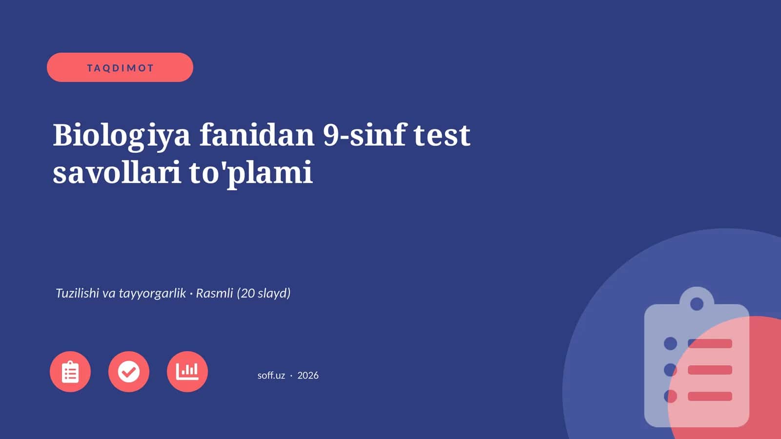 Biologiya fanidan 9-sinf test savollari to'plami