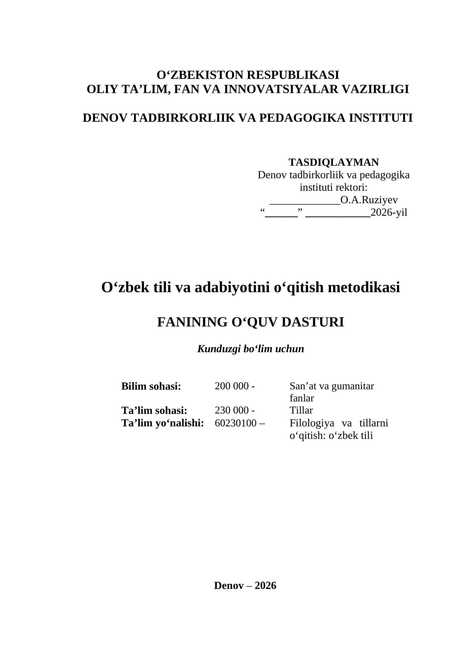 O‘zbek tili va adabiyotini o‘qitish metodikasi