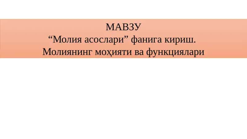 Молия нинг моҳияти ва функциялари