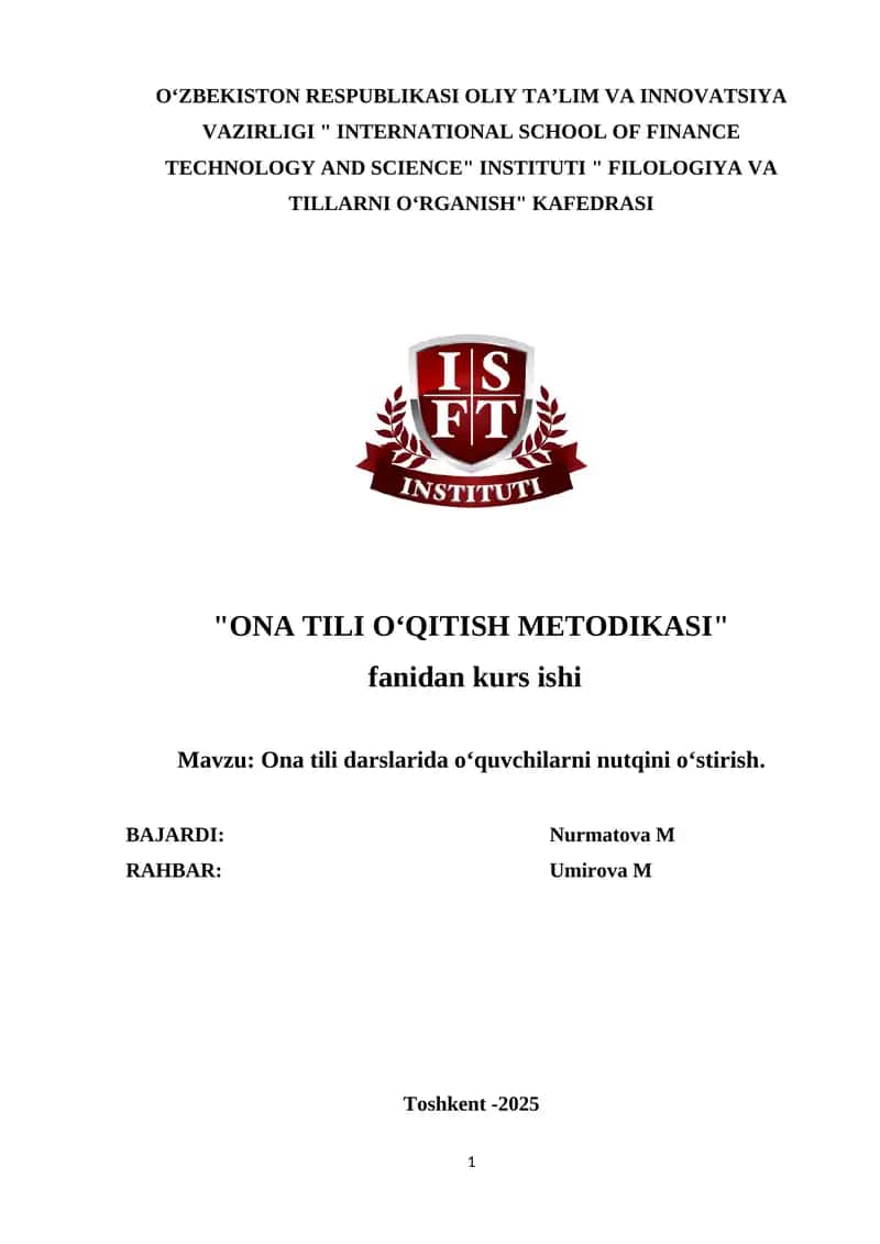 Ona tili darslarida o‘quvchilarni nutqini o‘stirish.
