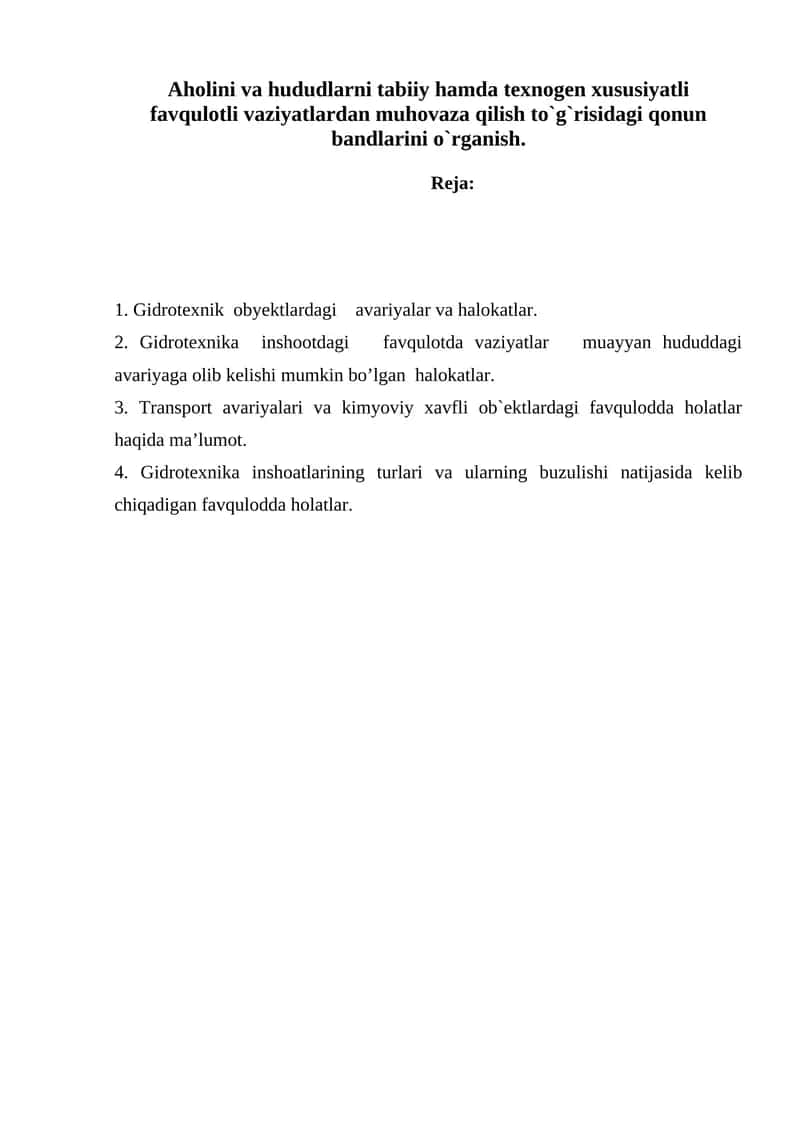 Tehnogen favqulotlari asosida muhovaza bandlarini o`rganish