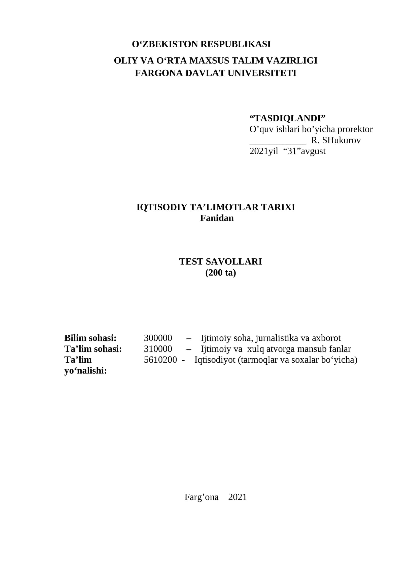 IQTISODIY TA’LIMOTLAR TARIXI