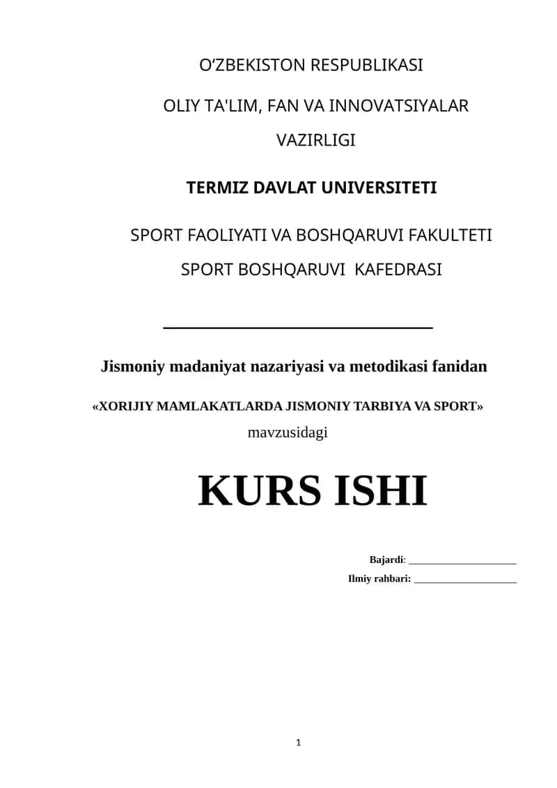 XORIJIY MAMLAKATLARDA JISMONIY TARBIYA VA SPORT