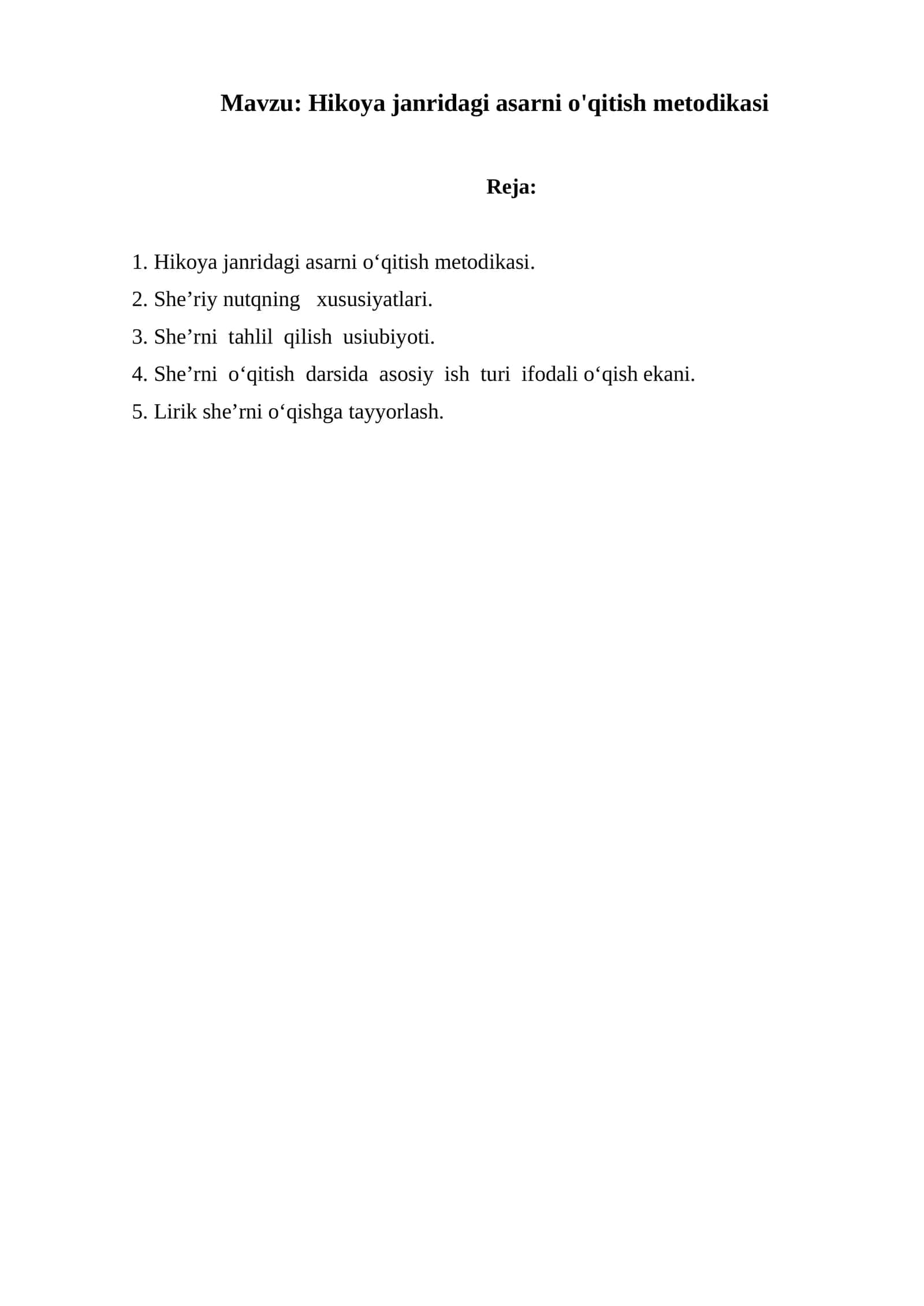 Hikoya janridagi asarni o'qitish metodikasi