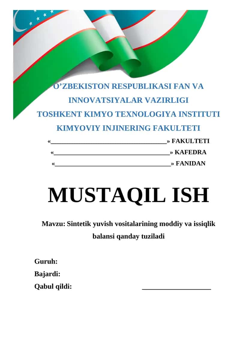 Sintetik yuvish vositalarining moddiy va issiqlik balansi qanday tuziladi