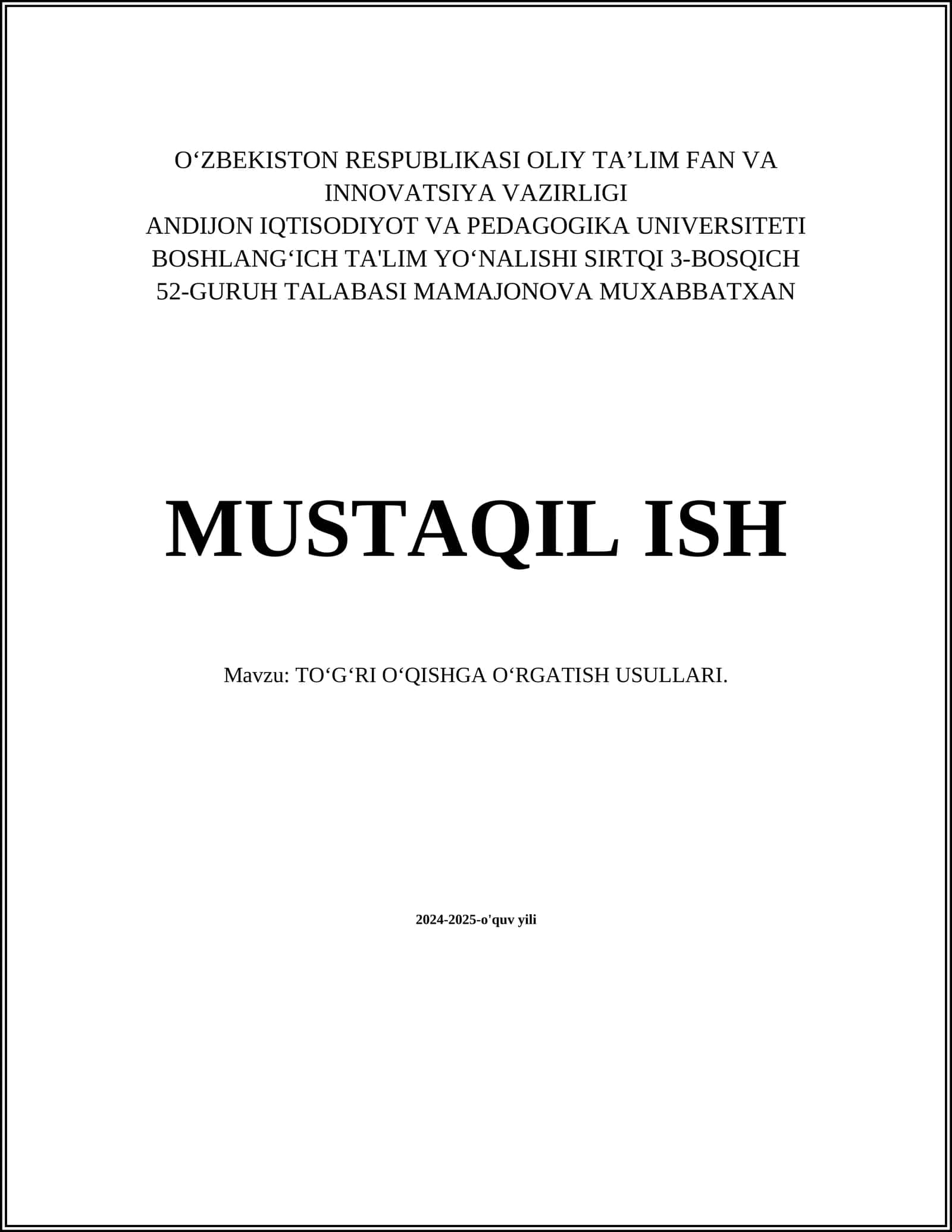 TOʻGʻRI OʻQISHGA OʻRGATISH USULLARI