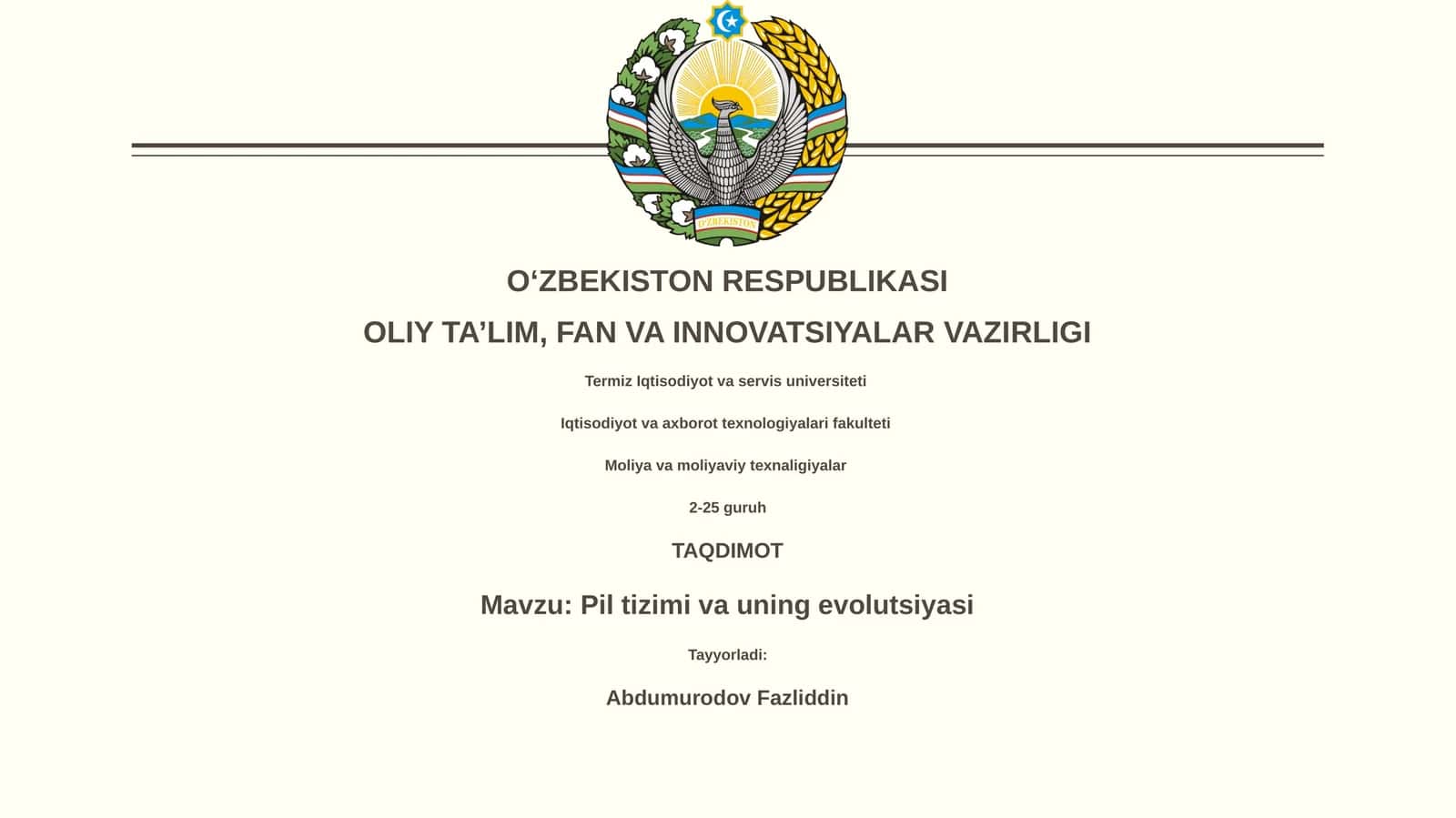 Pil tizimi va uning evolutsiyasi