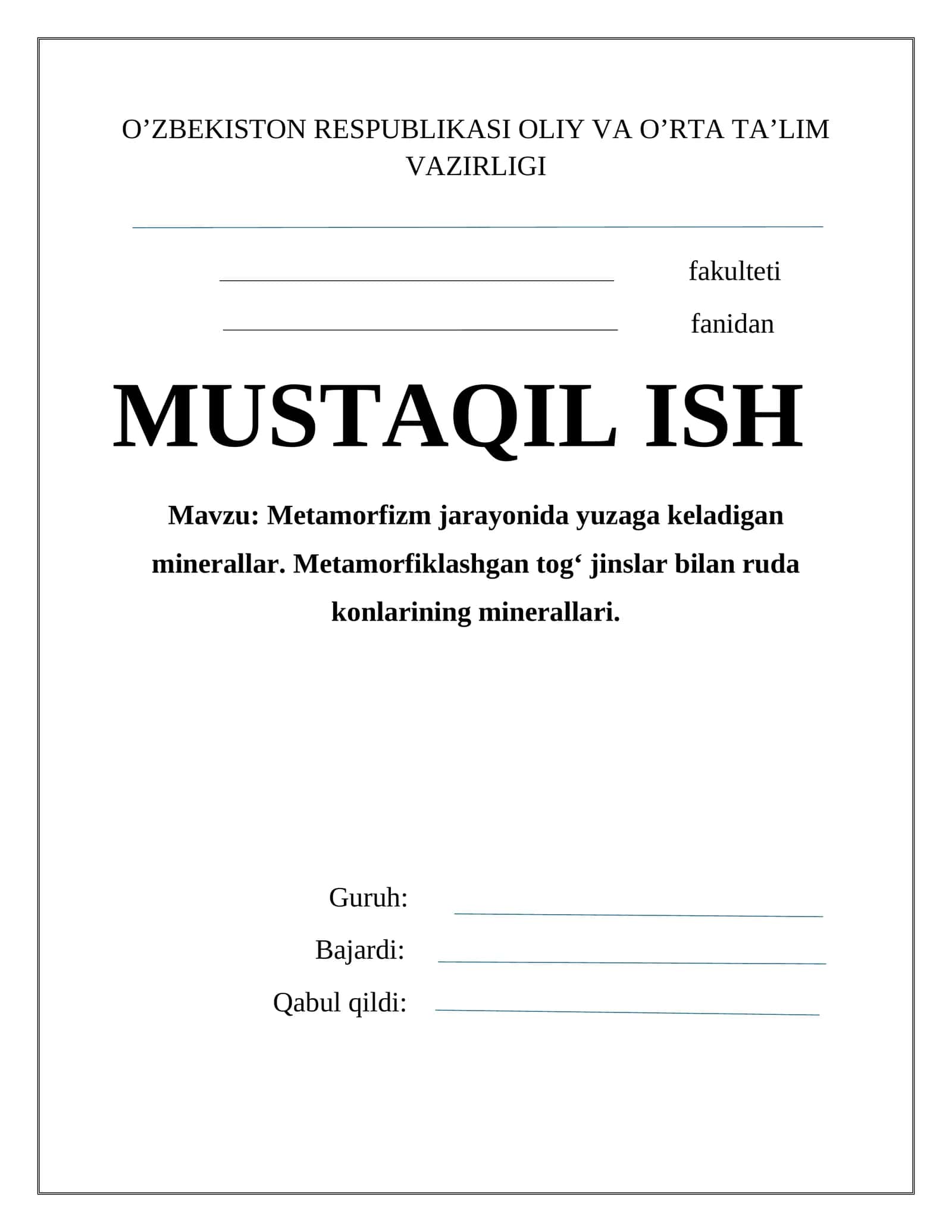 Metamorfizm jarayonida yuzaga keladigan minerallar